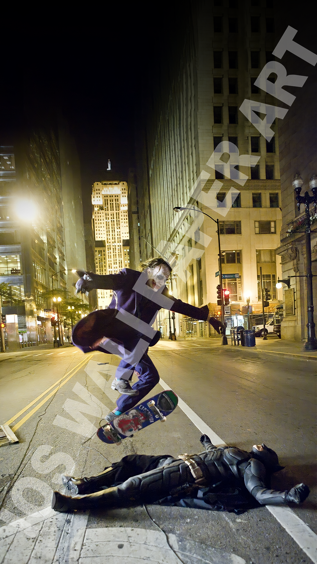 Joker Skateboarding Over Batman - Digital Download